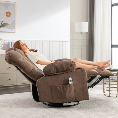 Fauteuil inclinable chauffant et massant surdimensionné, fauteuil à bascule manuel avec 2 porte-gobelets et port de charge USB, poches latérales