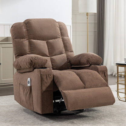 Fauteuil inclinable chauffant et massant surdimensionné, fauteuil à bascule manuel avec 2 porte-gobelets et port de charge USB, poches latérales