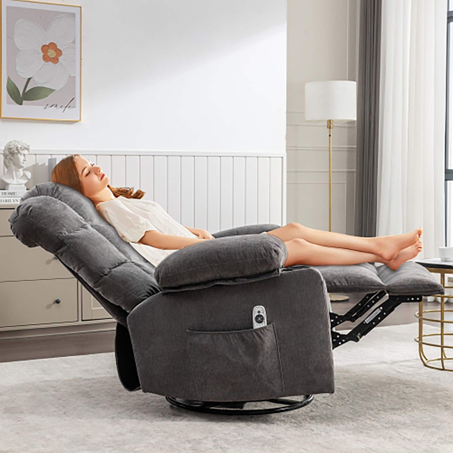 Fauteuil inclinable à bascule de massage surdimensionné avec 2 porte-gobelets