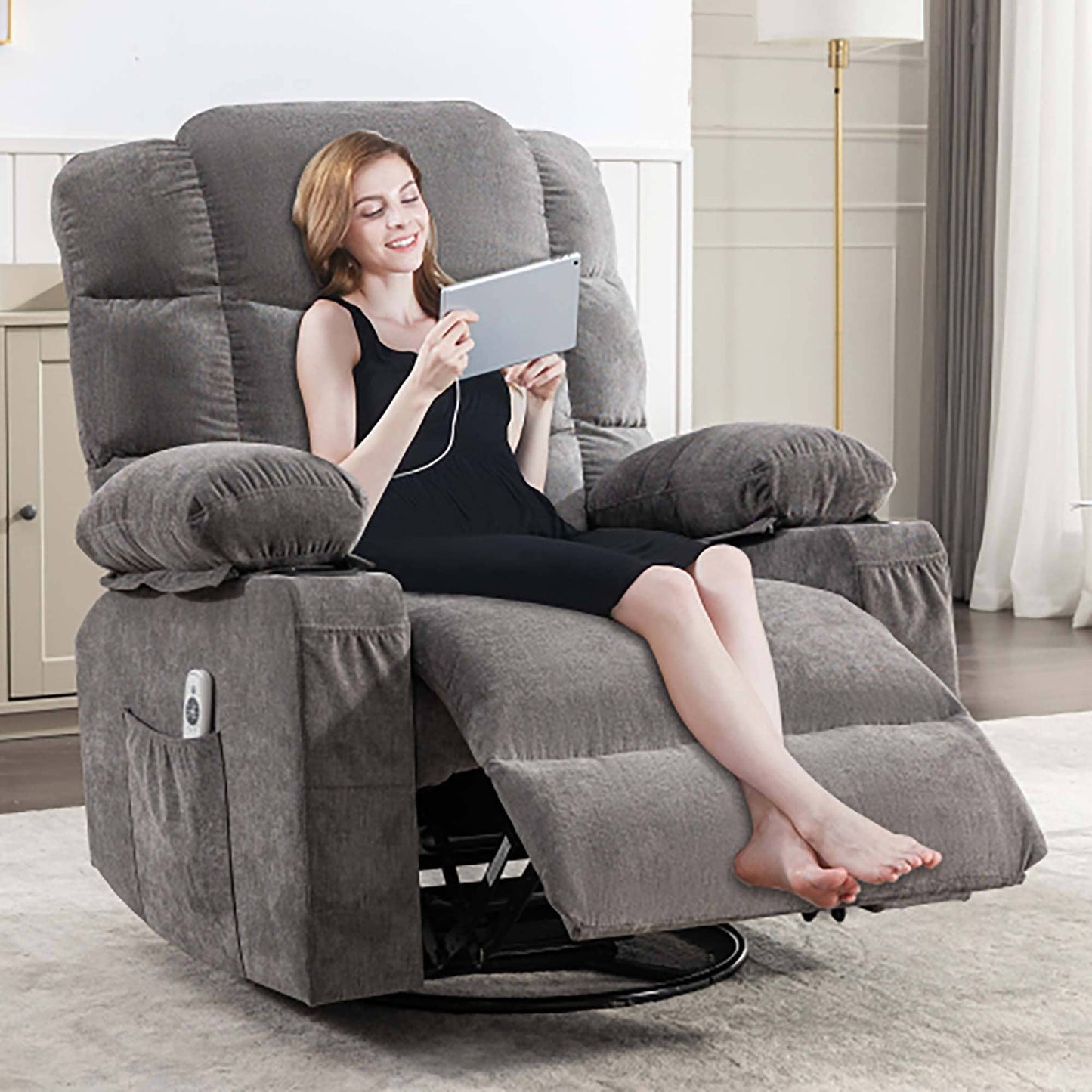 Fauteuil inclinable à bascule de massage surdimensionné avec 2 porte-gobelets