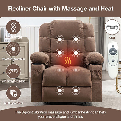 Fauteuil inclinable à bascule de massage surdimensionné avec 2 porte-gobelets