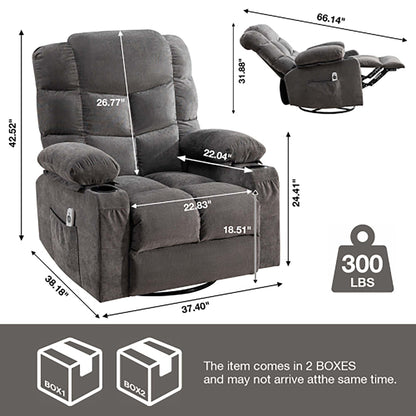 Fauteuil inclinable à bascule de massage surdimensionné avec 2 porte-gobelets