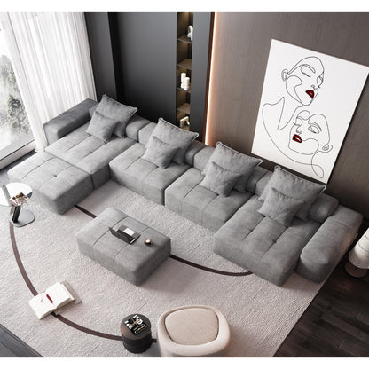 Canapé modulaire surdimensionné 6 places en chenille avec coussins et 8 oreillers pour le salon