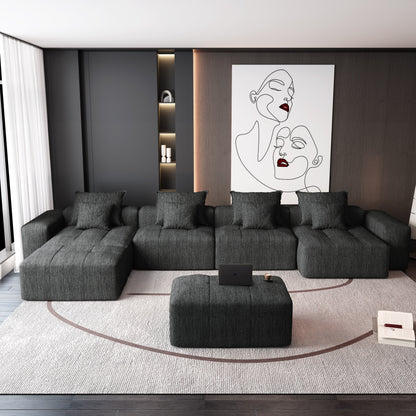 Canapé modulaire surdimensionné 6 places en chenille avec coussins et 8 oreillers pour le salon