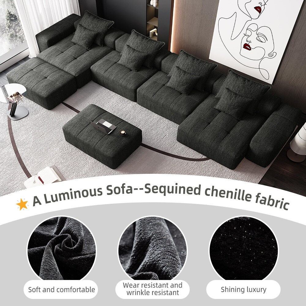 Canapé modulaire surdimensionné 6 places en chenille avec coussins et 8 oreillers pour le salon