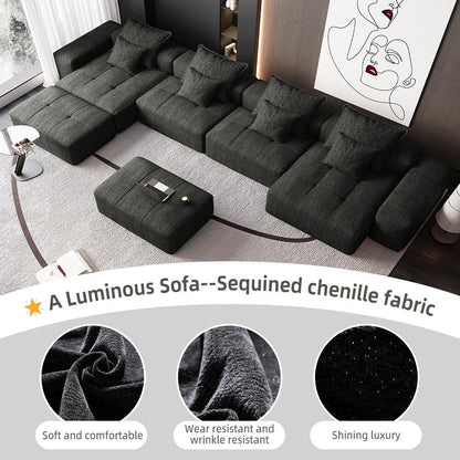 Canapé modulaire surdimensionné 6 places en chenille avec coussins et 8 oreillers pour le salon