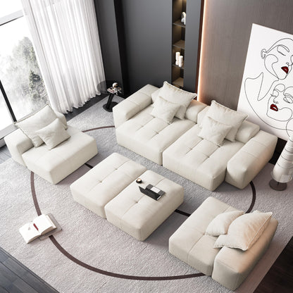Canapé modulaire surdimensionné 6 places en chenille avec coussins et 8 oreillers pour le salon