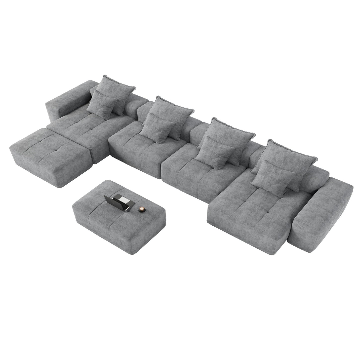 Canapé modulaire surdimensionné 6 places en chenille avec coussins et 8 oreillers pour le salon