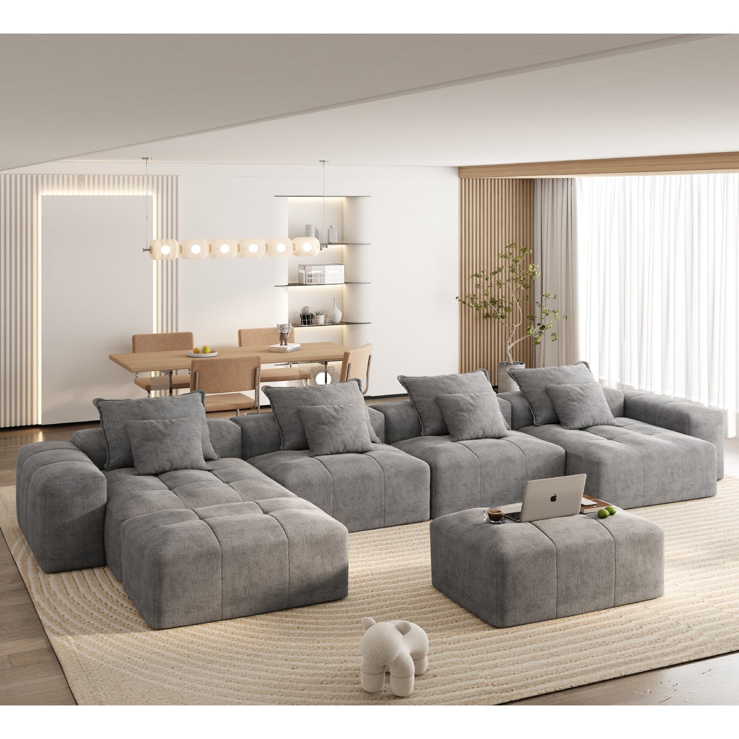 Canapé modulaire surdimensionné 6 places en chenille avec coussins et 8 oreillers pour le salon