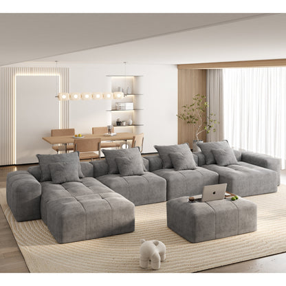 Canapé modulaire surdimensionné 6 places en chenille avec coussins et 8 oreillers pour le salon