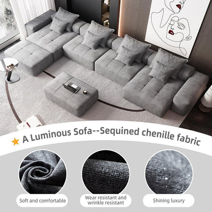 Canapé modulaire surdimensionné 6 places en chenille avec coussins et 8 oreillers pour le salon