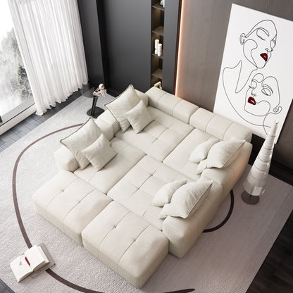 Canapé modulaire surdimensionné 6 places en chenille avec coussins et 8 oreillers pour le salon