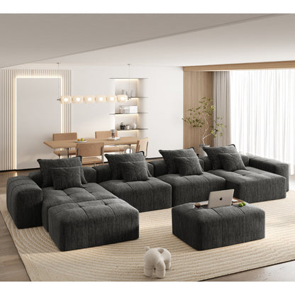 Canapé modulaire surdimensionné 6 places en chenille avec coussins et 8 oreillers pour le salon