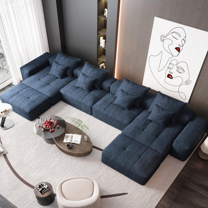 Canapé modulaire surdimensionné 6 places en chenille avec coussins et 8 oreillers pour le salon