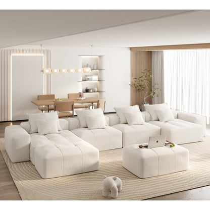 Canapé modulaire surdimensionné 6 places en chenille avec coussins et 8 oreillers pour le salon