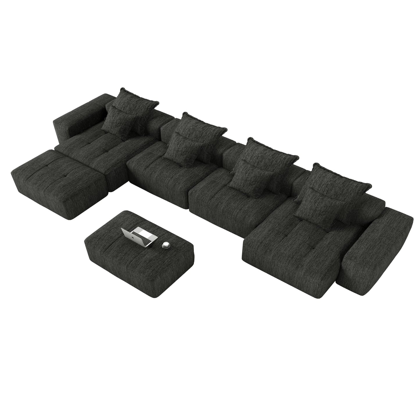 Canapé modulaire surdimensionné 6 places en chenille avec coussins et 8 oreillers pour le salon