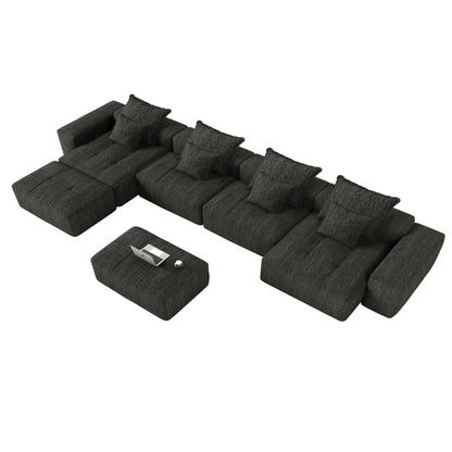Canapé modulaire surdimensionné 6 places en chenille avec coussins et 8 oreillers pour le salon