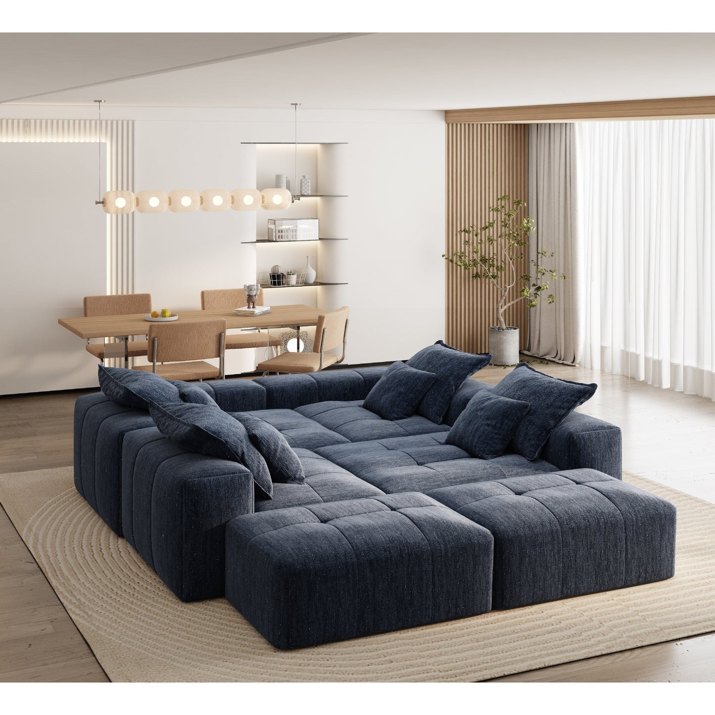 Canapé modulaire surdimensionné 6 places en chenille avec coussins et 8 oreillers pour le salon