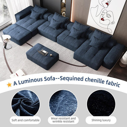 Canapé modulaire surdimensionné 6 places en chenille avec coussins et 8 oreillers pour le salon