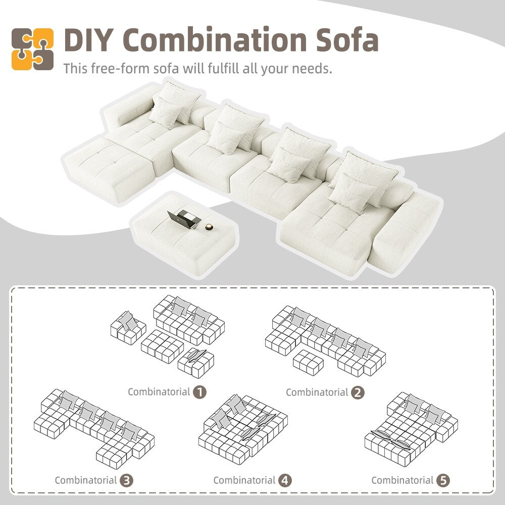 Canapé modulaire surdimensionné 6 places en chenille avec coussins et 8 oreillers pour le salon