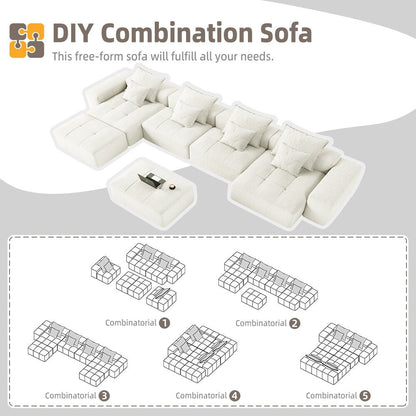 Canapé modulaire surdimensionné 6 places en chenille avec coussins et 8 oreillers pour le salon