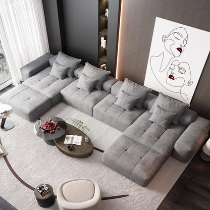 Canapé modulaire surdimensionné 6 places en chenille avec coussins et 8 oreillers pour le salon