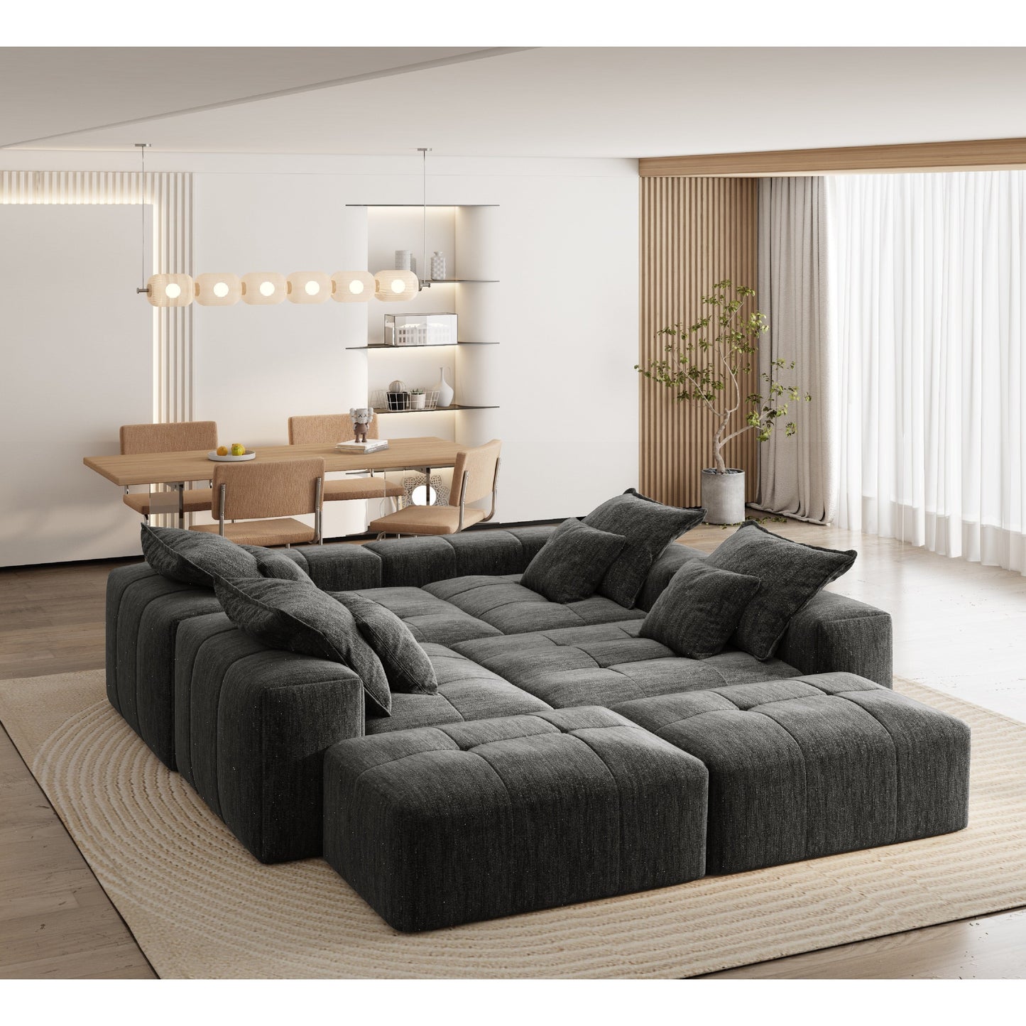 Canapé modulaire surdimensionné 6 places en chenille avec coussins et 8 oreillers pour le salon