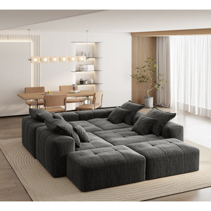 Canapé modulaire surdimensionné 6 places en chenille avec coussins et 8 oreillers pour le salon