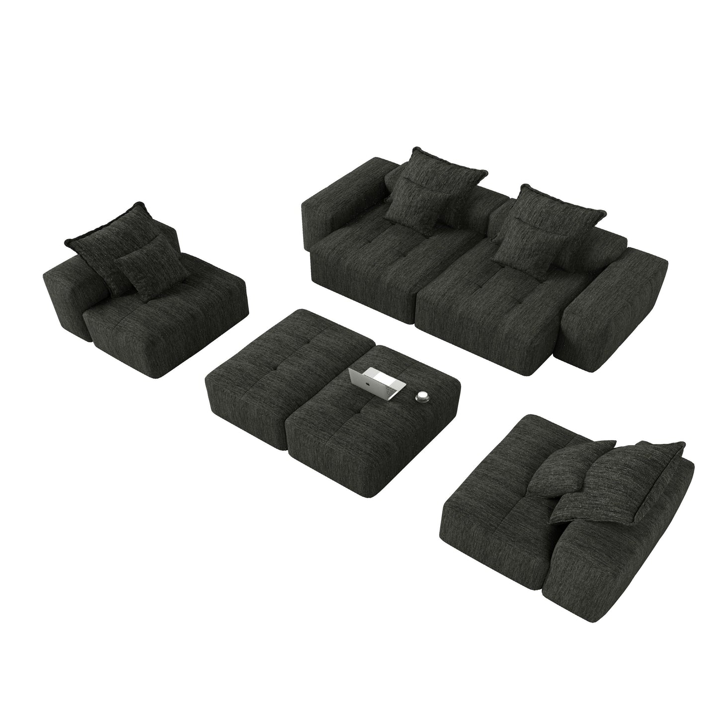 Canapé modulaire surdimensionné 6 places en chenille avec coussins et 8 oreillers pour le salon