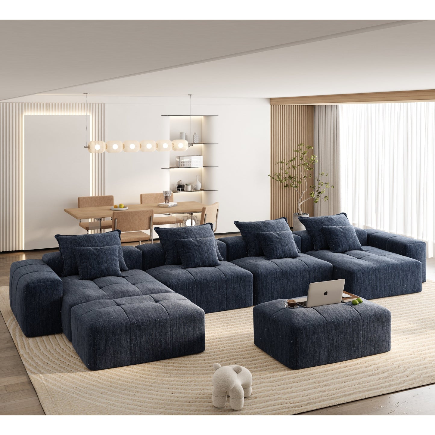 Canapé modulaire surdimensionné 6 places en chenille avec coussins et 8 oreillers pour le salon