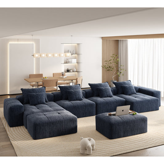 Canapé modulaire surdimensionné 6 places en chenille avec coussins et 8 oreillers pour le salon