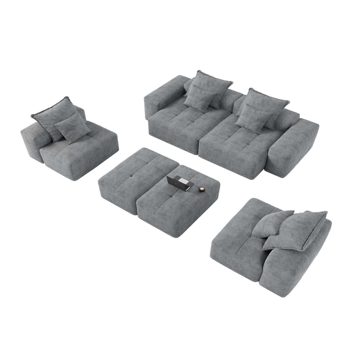 Canapé modulaire surdimensionné 6 places en chenille avec coussins et 8 oreillers pour le salon