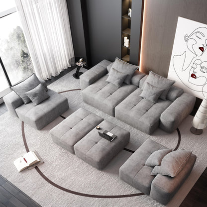 Canapé modulaire surdimensionné 6 places en chenille avec coussins et 8 oreillers pour le salon
