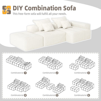 Canapé modulaire surdimensionné en chenille avec pouf, méridienne, 1 accoudoir et 4 coussins pour le salon