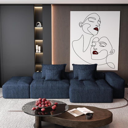 Canapé modulaire surdimensionné en chenille avec pouf, méridienne, 1 accoudoir et 4 coussins pour le salon