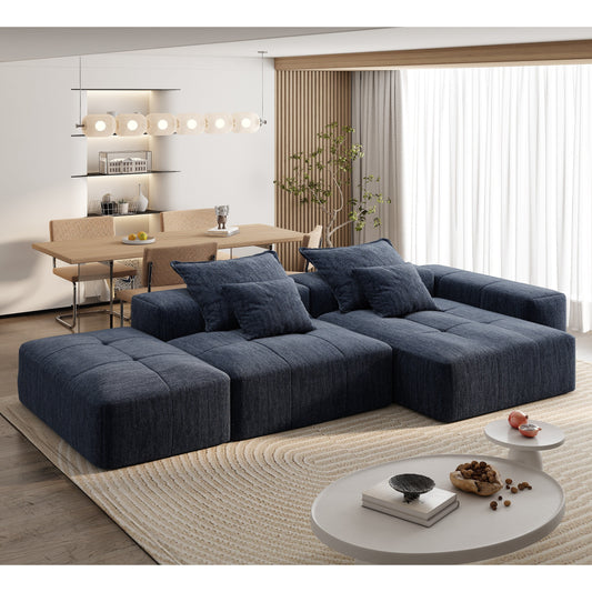 Canapé modulaire surdimensionné en chenille avec pouf, méridienne, 1 accoudoir et 4 coussins pour le salon