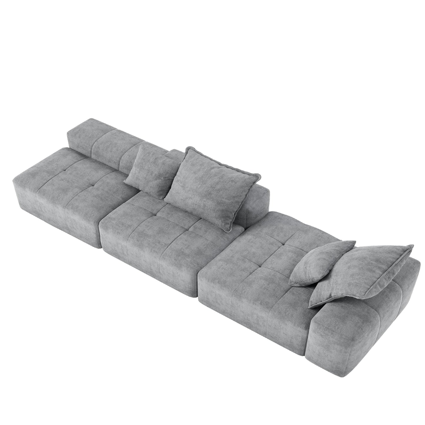 Canapé modulaire surdimensionné en chenille avec pouf, méridienne, 1 accoudoir et 4 coussins pour le salon