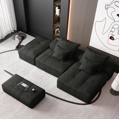 Canapé modulaire surdimensionné en chenille avec pouf, méridienne, 1 accoudoir et 4 coussins pour le salon