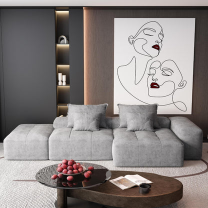 Canapé modulaire surdimensionné en chenille avec pouf, méridienne, 1 accoudoir et 4 coussins pour le salon