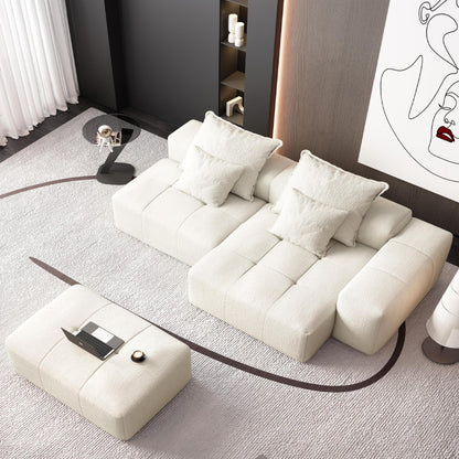Canapé modulaire surdimensionné en chenille avec pouf, méridienne, 1 accoudoir et 4 coussins pour le salon