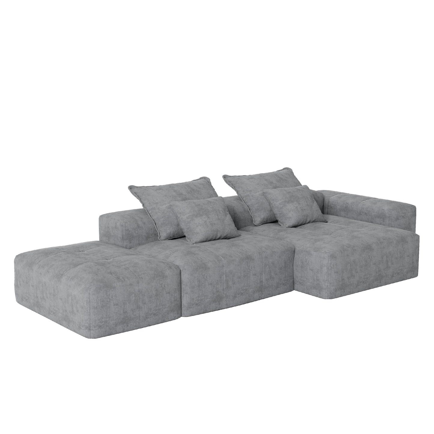Canapé modulaire surdimensionné en chenille avec pouf, méridienne, 1 accoudoir et 4 coussins pour le salon