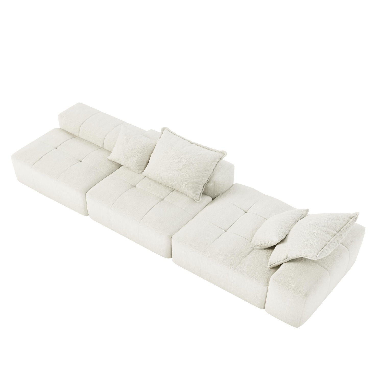 Canapé modulaire surdimensionné en chenille avec pouf, méridienne, 1 accoudoir et 4 coussins pour le salon