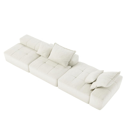 Canapé modulaire surdimensionné en chenille avec pouf, méridienne, 1 accoudoir et 4 coussins pour le salon