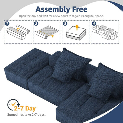 Canapé modulaire surdimensionné en chenille avec pouf, méridienne, 1 accoudoir et 4 coussins pour le salon