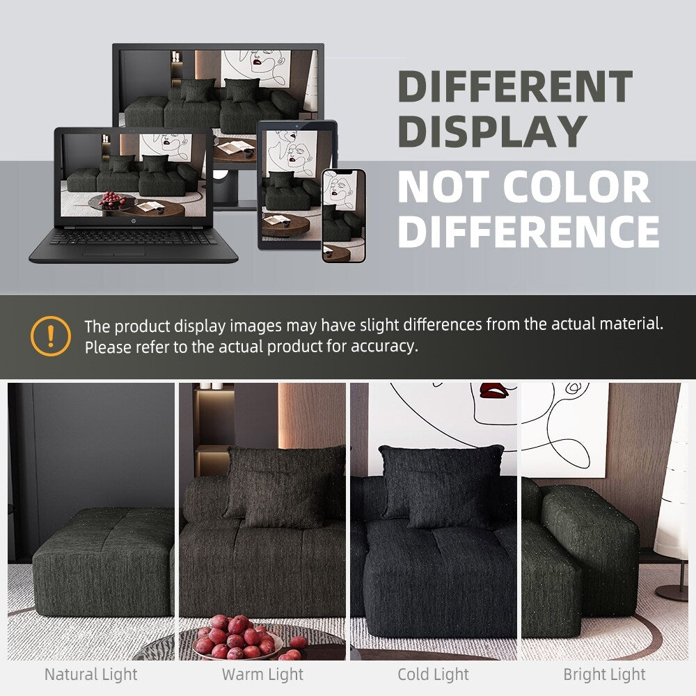 Canapé modulaire surdimensionné en chenille avec pouf, méridienne, 1 accoudoir et 4 coussins pour le salon