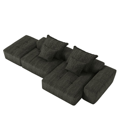 Canapé modulaire surdimensionné en chenille avec pouf, méridienne, 1 accoudoir et 4 coussins pour le salon