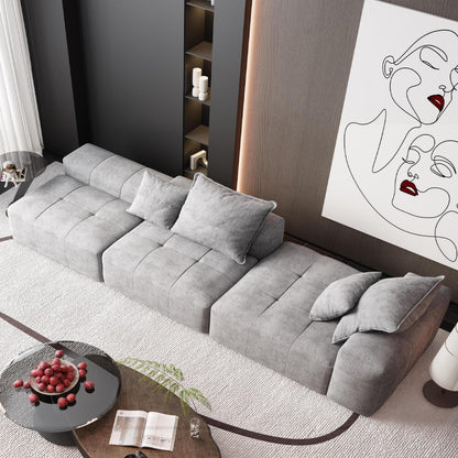 Canapé modulaire surdimensionné en chenille avec pouf, méridienne, 1 accoudoir et 4 coussins pour le salon