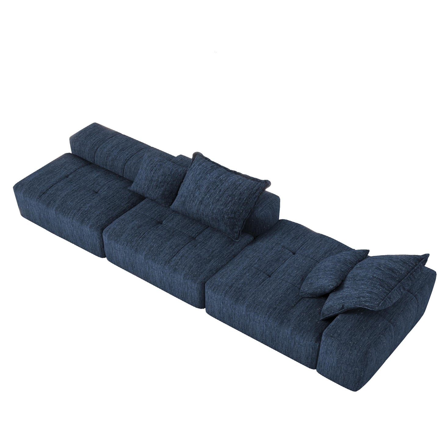 Canapé modulaire surdimensionné en chenille avec pouf, méridienne, 1 accoudoir et 4 coussins pour le salon
