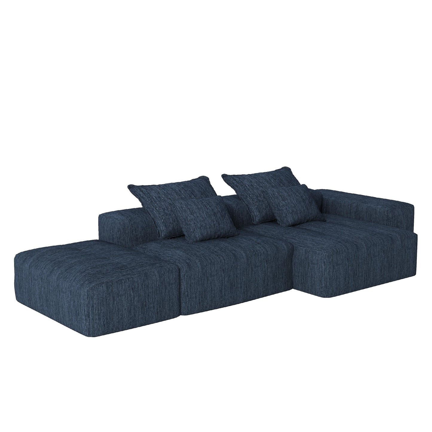 Canapé modulaire surdimensionné en chenille avec pouf, méridienne, 1 accoudoir et 4 coussins pour le salon
