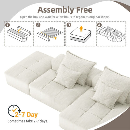 Canapé modulaire surdimensionné en chenille avec pouf, méridienne, 1 accoudoir et 4 coussins pour le salon